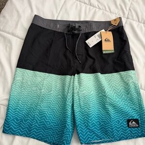 Quiksilver Black and Teal Gradient Board Shorts